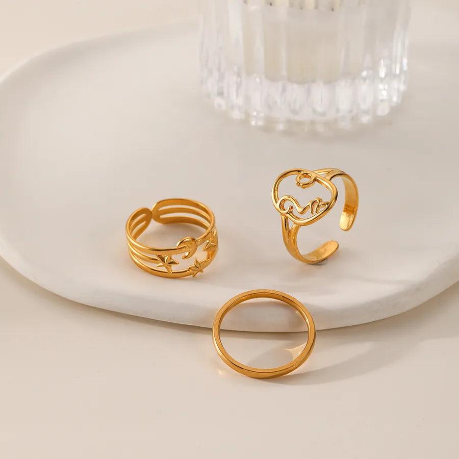 Wholesale Jewelry Fashion Geometric Stainless Steel Artificial Gemstones 18K Gold Plated Plating Rings - Lilah jewellery boutique