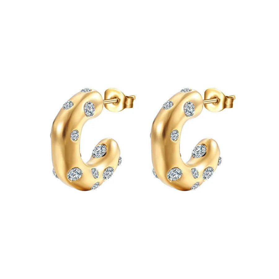 1 Pair Fashion C Shape Plating Inlay 304 Stainless Steel Zircon 18K Gold Plated Ear Studs - Lilah jewellery boutique