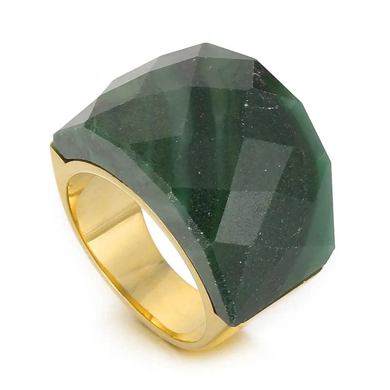fashion round stainless steel plating inlay natural stone rings 1 piece - Lilah jewellery boutique