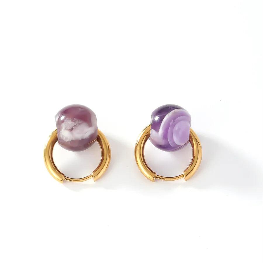 Κρικάκια με χάντρα 304 Stainless Steel natural stone K Gold Plated Earrings - Lilah jewellery boutique