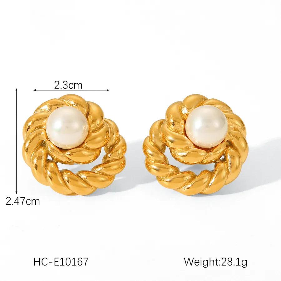 1 Pair Simple Style Classic Style Geometric Plating 304 Stainless Steel Artificial Pearls Ear Studs - Lilah jewellery boutique