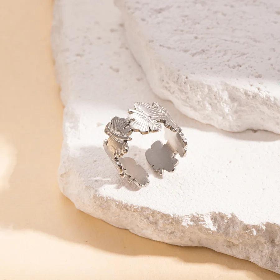 Wholesale Jewelry Simple Style Leaves Solid Color Butterfly Titanium Steel Open Rings - Lilah jewellery boutique