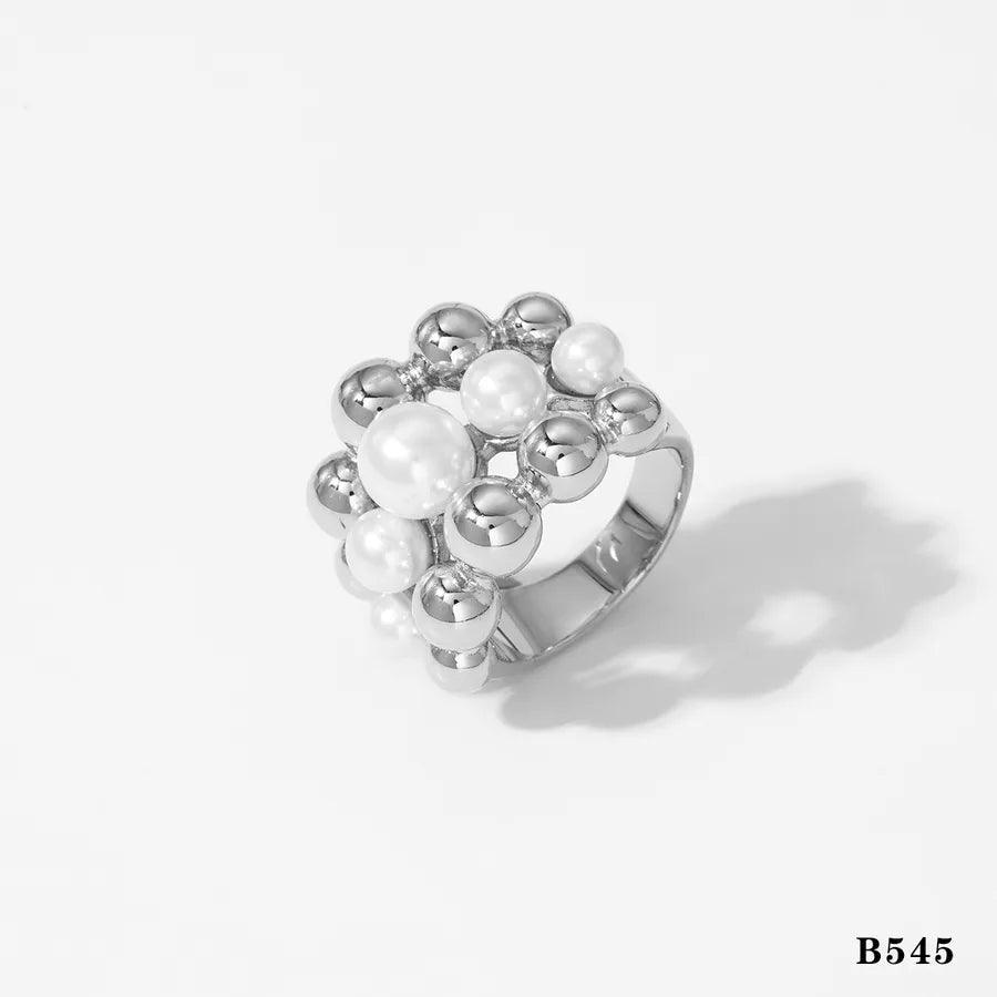 Jewelry Artistic Round 304 Stainless Steel Pearl Inlay Rings - Lilah jewellery boutique