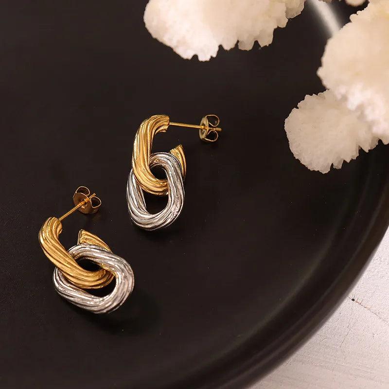 Κρικάκια δίχρωμα Titanium Steel 18K Gold Plated Earrings - Lilah jewellery boutique