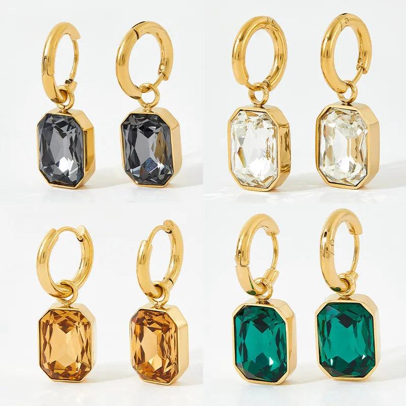 Σκουλαρίκια κρίκοι με στρας stainless steel glass drop earrings - Lilah jewellery boutique