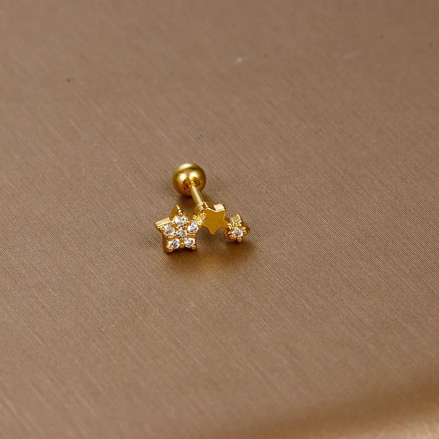1 piece sweet simple style flower plating inlay titanium steel zircon ear studs - Lilah jewellery boutique