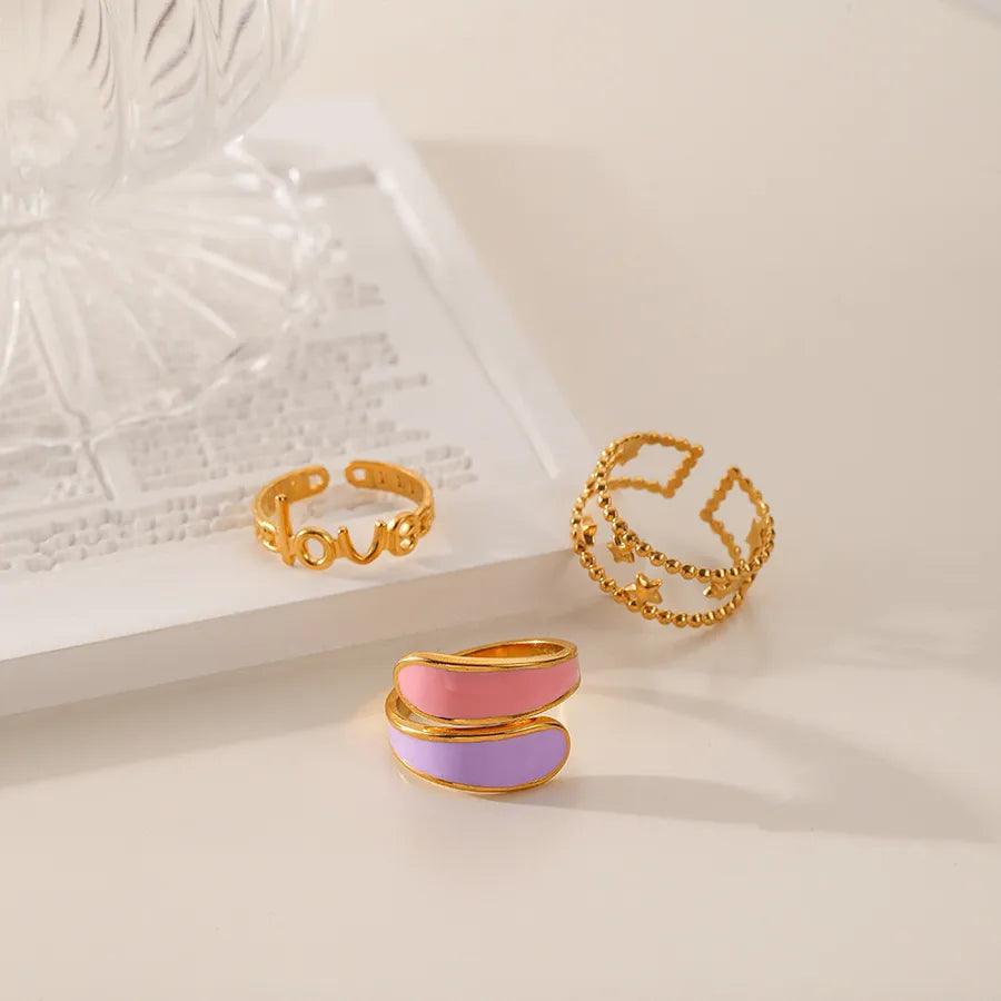 Wholesale Jewelry Fashion Geometric Stainless Steel Artificial Gemstones 18K Gold Plated Plating Rings - Lilah jewellery boutique