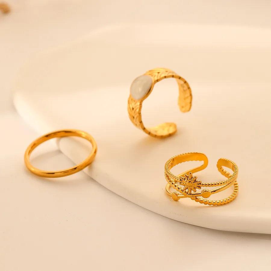 Wholesale Jewelry Fashion Geometric Stainless Steel Artificial Gemstones 18K Gold Plated Plating Rings - Lilah jewellery boutique