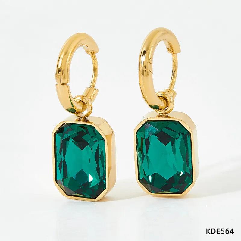 Σκουλαρίκια κρίκοι με στρας stainless steel glass drop earrings - Lilah jewellery boutique