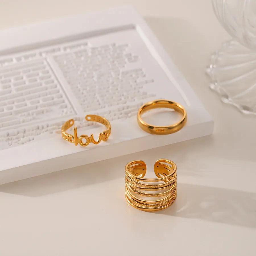 Wholesale Jewelry Fashion Geometric Stainless Steel Artificial Gemstones 18K Gold Plated Plating Rings - Lilah jewellery boutique