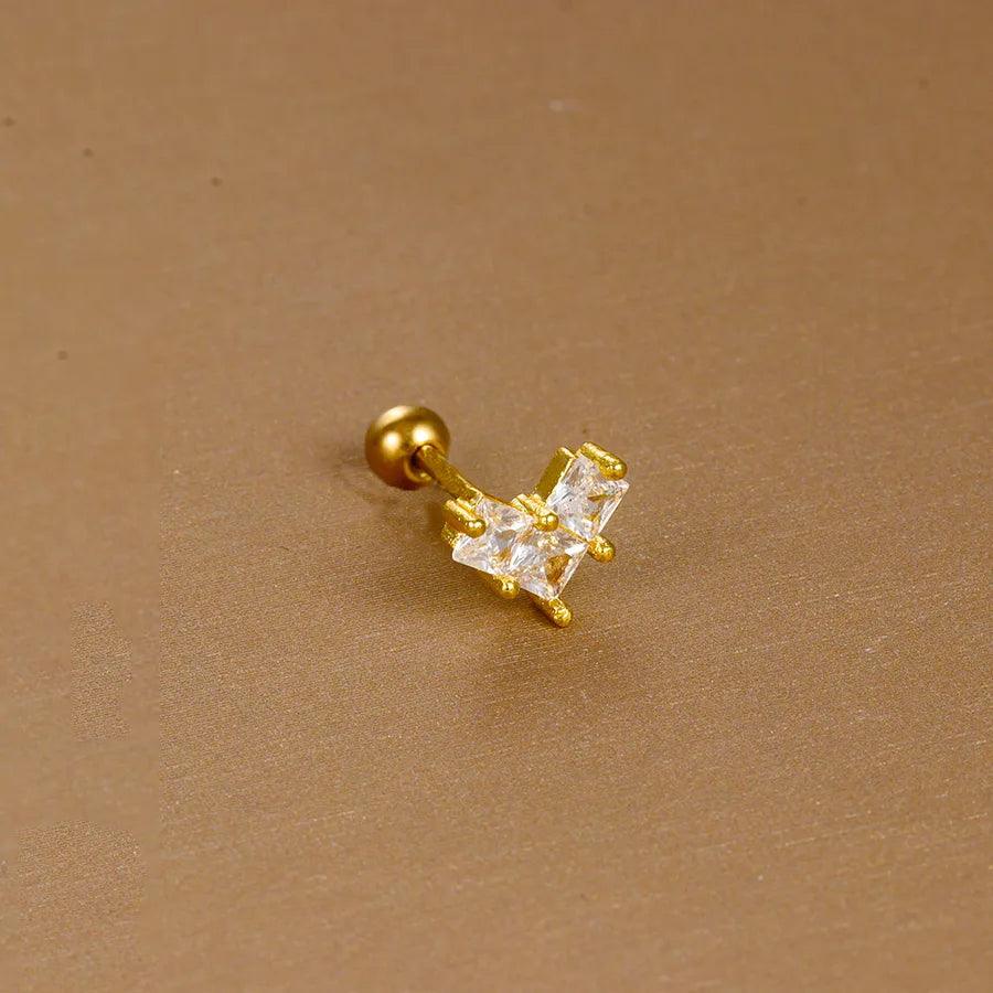 1 piece sweet simple style flower plating inlay titanium steel zircon ear studs - Lilah jewellery boutique