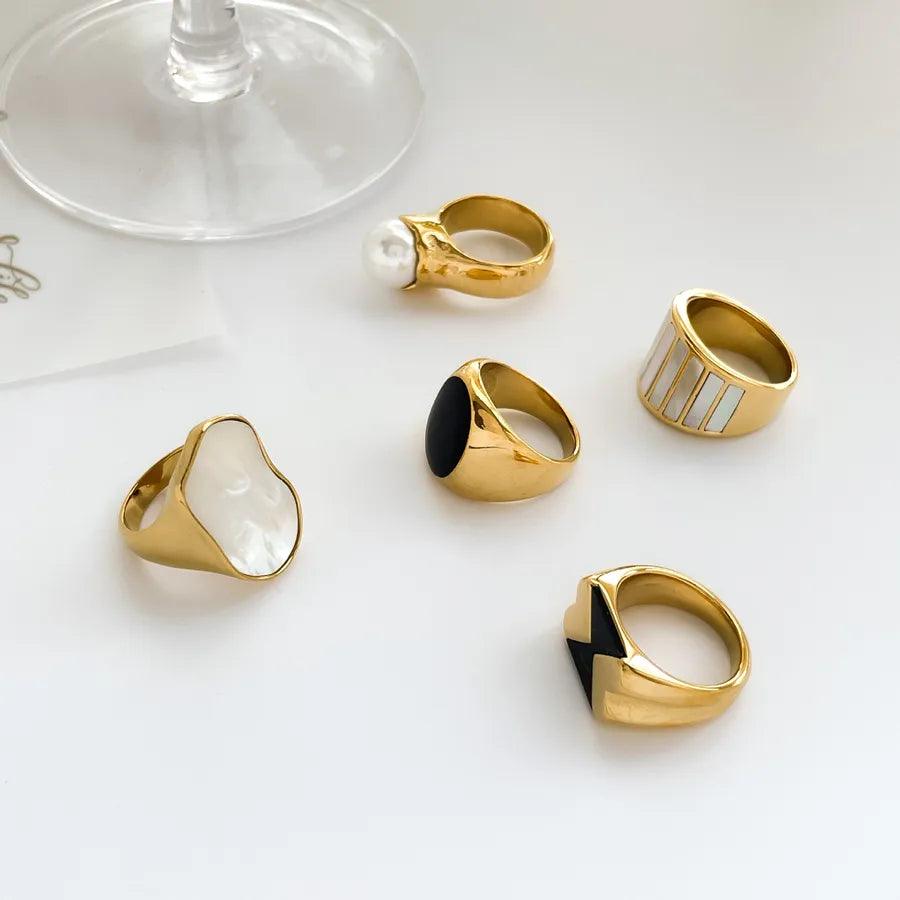 basic retro geometric titanium steel epoxy plating rings - Lilah jewellery boutique