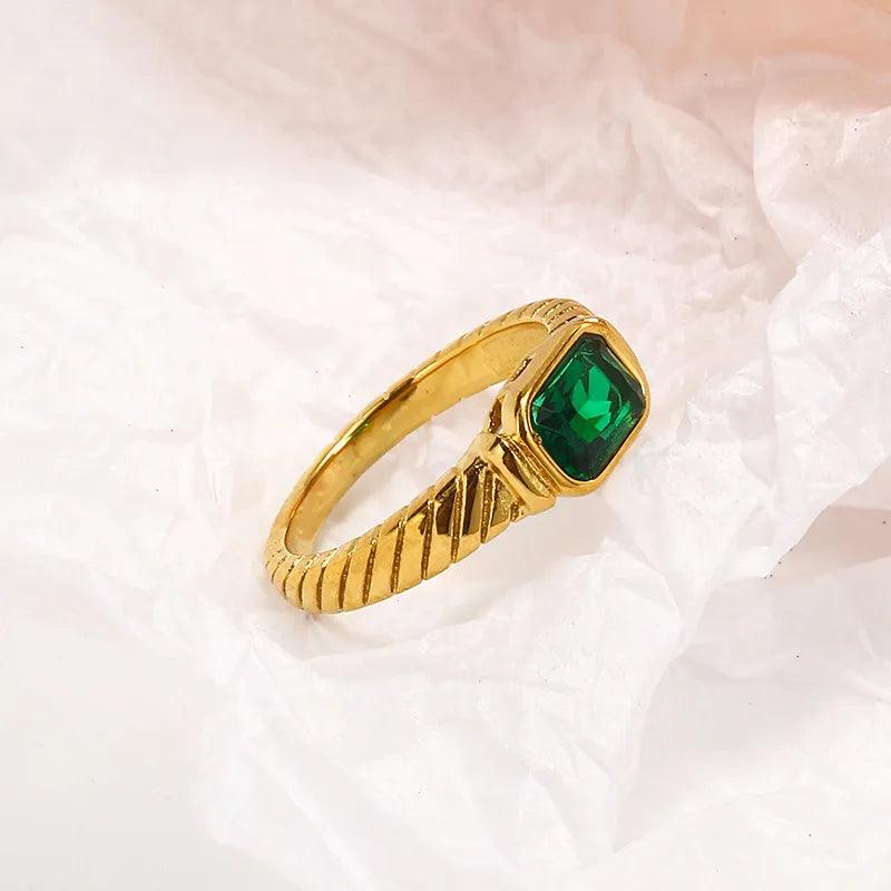 simple style square titanium steel inlay zircon rings - Lilah jewellery boutique