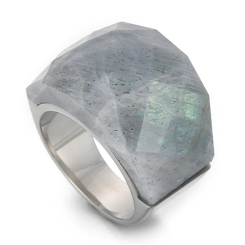 fashion round stainless steel plating inlay natural stone rings 1 piece - Lilah jewellery boutique