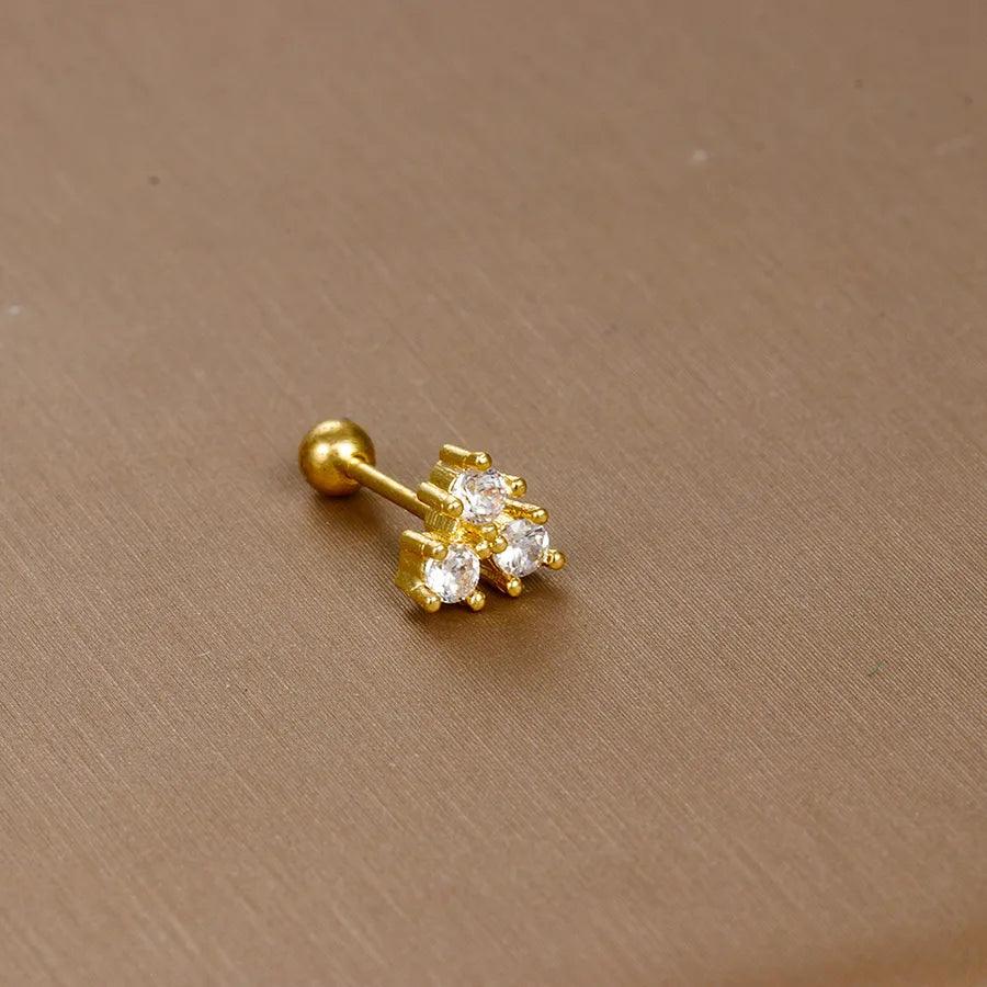 1 piece sweet simple style flower plating inlay titanium steel zircon ear studs - Lilah jewellery boutique