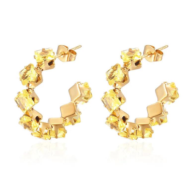 Κρίκοι με στρας 201 Stainless Steel Zircon 18K Gold Plated Earrings - Lilah jewellery boutique