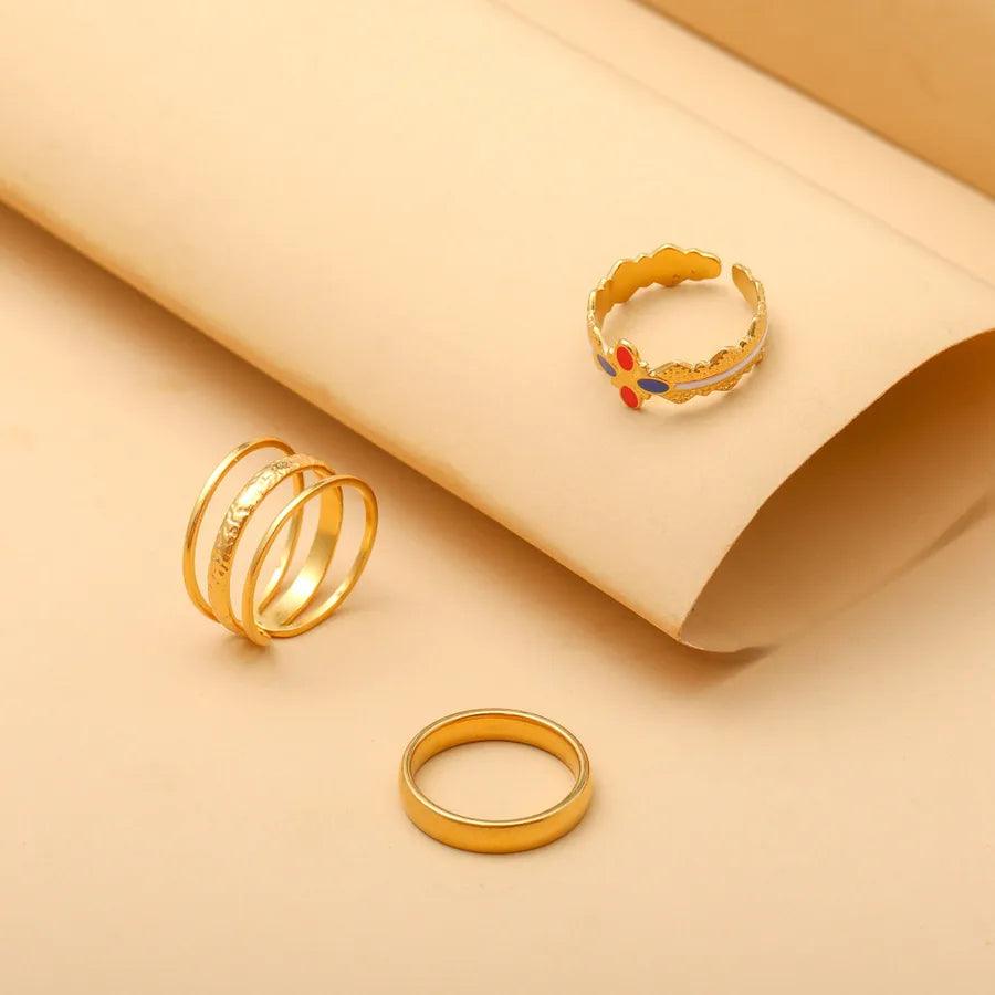 Wholesale Jewelry Fashion Geometric Stainless Steel Artificial Gemstones 18K Gold Plated Plating Rings - Lilah jewellery boutique