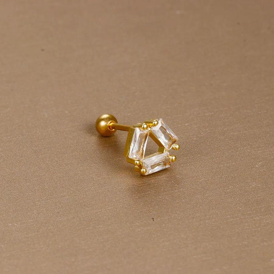 1 piece sweet simple style flower plating inlay titanium steel zircon ear studs - Lilah jewellery boutique