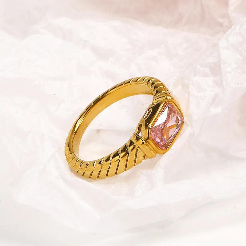 simple style square titanium steel inlay zircon rings - Lilah jewellery boutique