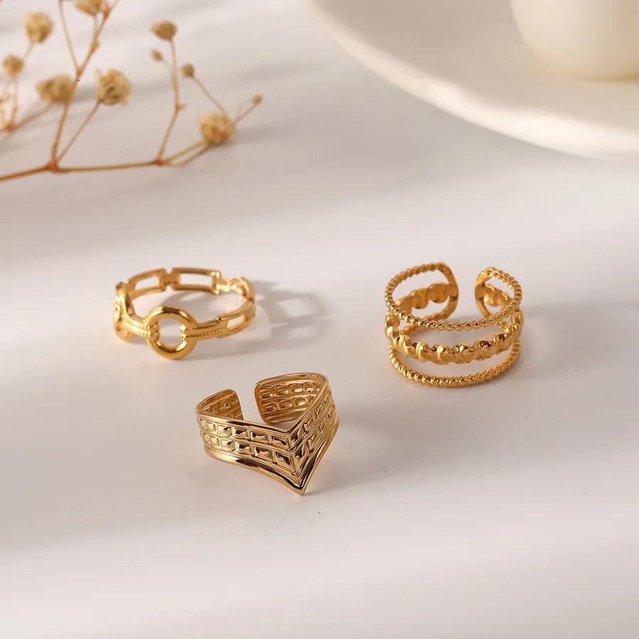 Wholesale Jewelry Fashion Geometric Stainless Steel Artificial Gemstones 18K Gold Plated Plating Rings - Lilah jewellery boutique
