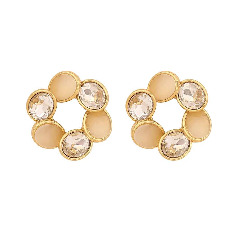 1 Pair Elegant Simple Style Round Inlay 304 Stainless Steel Opal Glass 18K Gold Plated Ear Studs - Lilah jewellery boutique