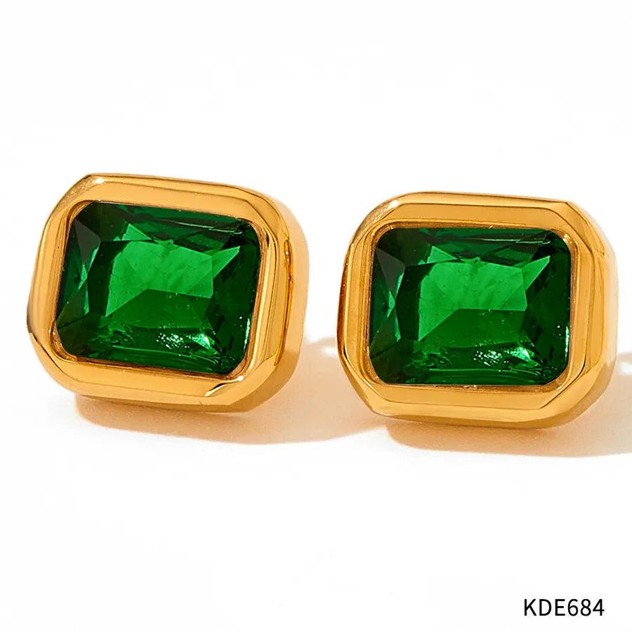 1 Pair Retro Square Plating Inlay 304 Stainless Steel Zircon 16K Gold Plated White Gold Plated Gold Plated Ear Studs - Lilah jewellery boutique