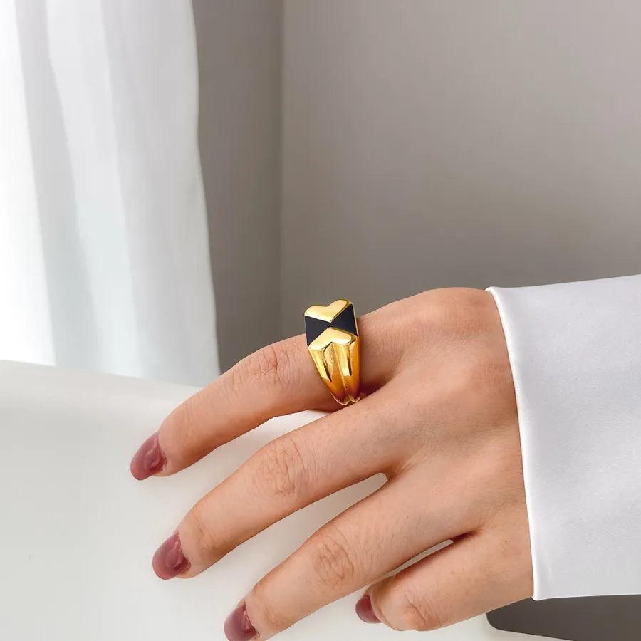 basic retro geometric titanium steel epoxy plating rings - Lilah jewellery boutique