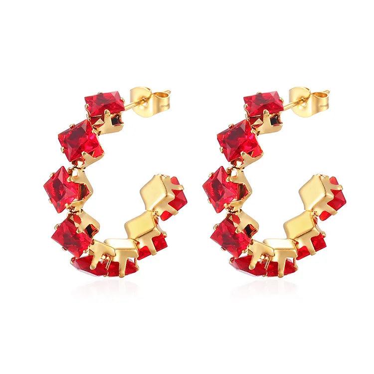 Κρίκοι με στρας 201 Stainless Steel Zircon 18K Gold Plated Earrings - Lilah jewellery boutique