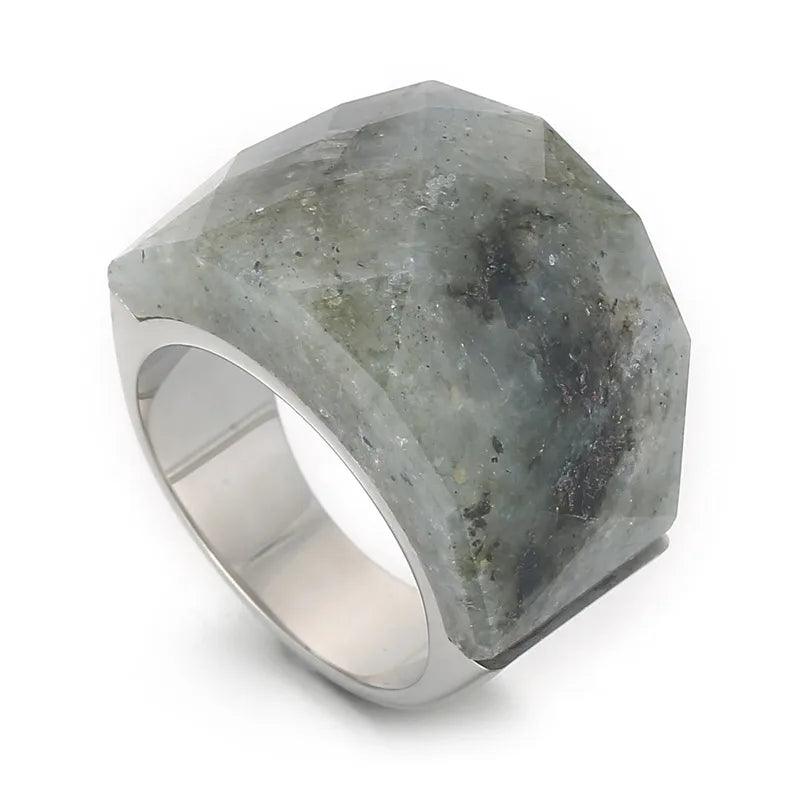fashion round stainless steel plating inlay natural stone rings 1 piece - Lilah jewellery boutique