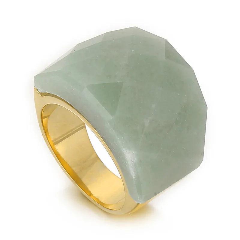 fashion round stainless steel plating inlay natural stone rings 1 piece - Lilah jewellery boutique