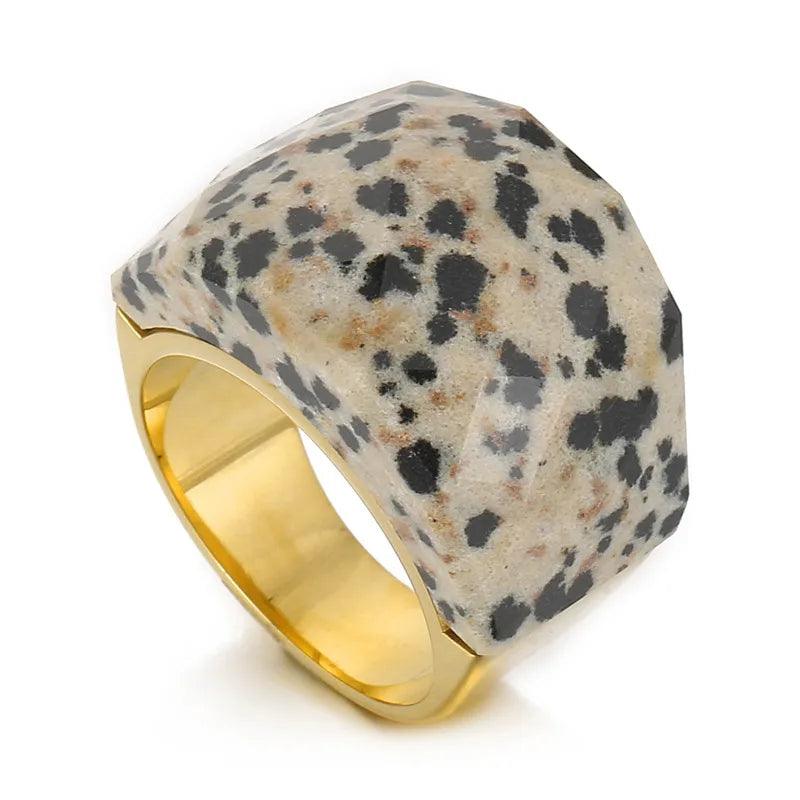 fashion round stainless steel plating inlay natural stone rings 1 piece - Lilah jewellery boutique