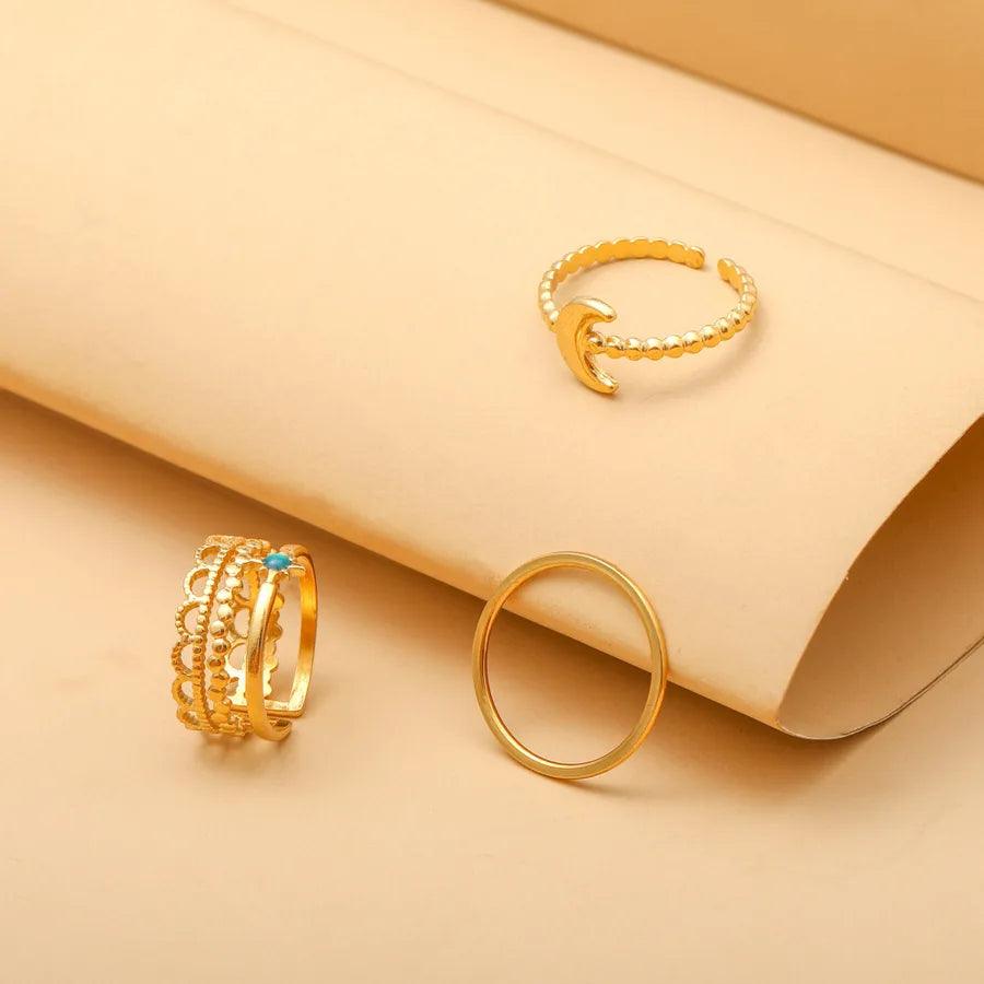 Wholesale Jewelry Fashion Geometric Stainless Steel Artificial Gemstones 18K Gold Plated Plating Rings - Lilah jewellery boutique