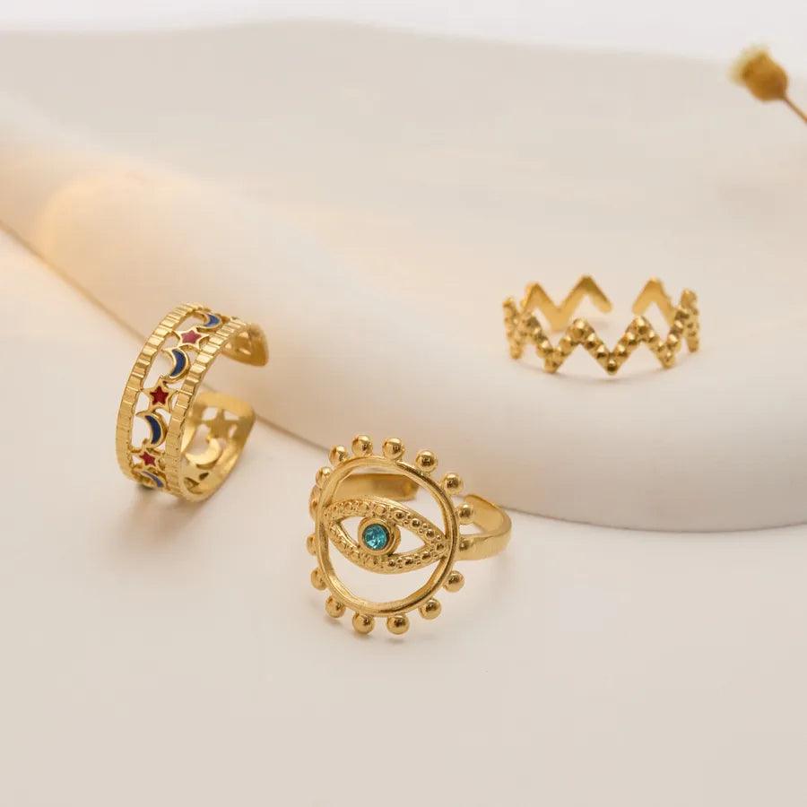 Wholesale Jewelry Fashion Geometric Stainless Steel Artificial Gemstones 18K Gold Plated Plating Rings - Lilah jewellery boutique
