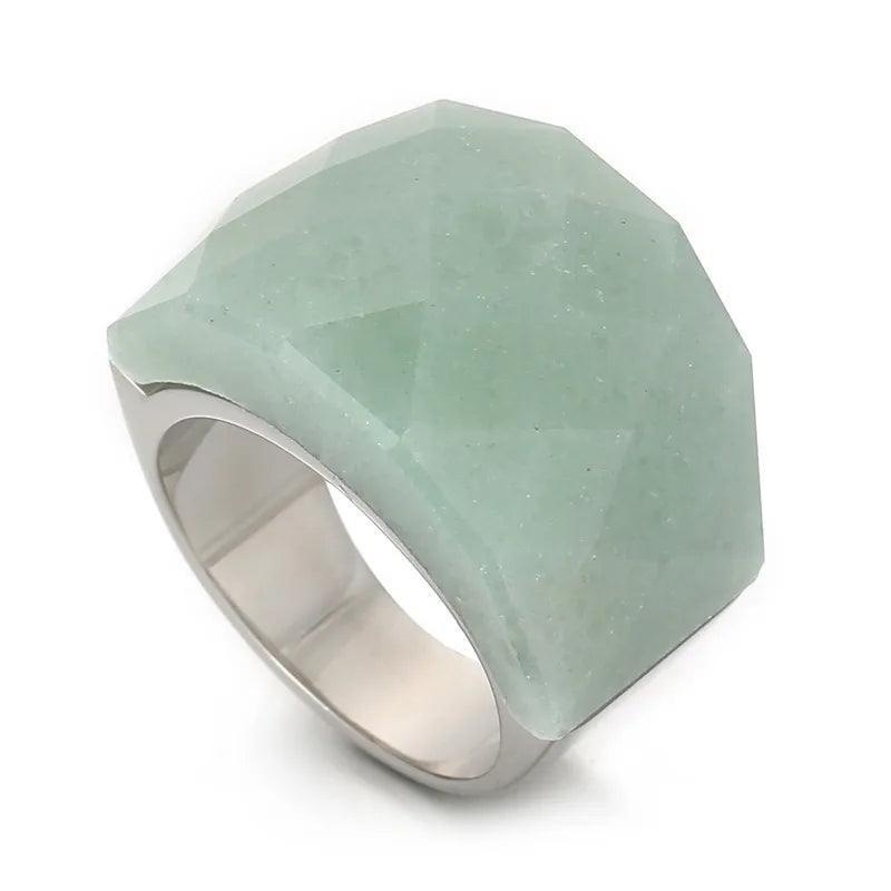 fashion round stainless steel plating inlay natural stone rings 1 piece - Lilah jewellery boutique