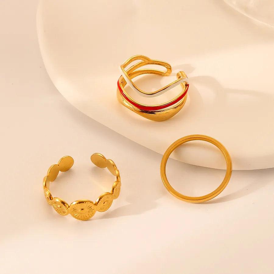 Wholesale Jewelry Fashion Geometric Stainless Steel Artificial Gemstones 18K Gold Plated Plating Rings - Lilah jewellery boutique