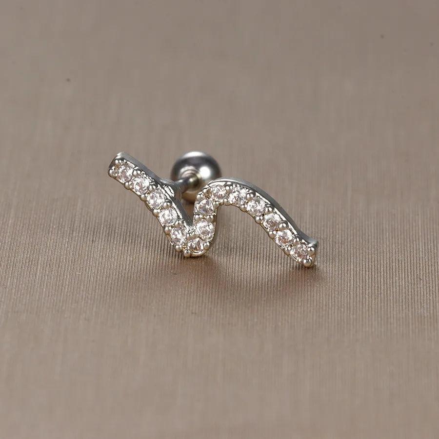 1 piece sweet simple style flower plating inlay titanium steel zircon ear studs - Lilah jewellery boutique