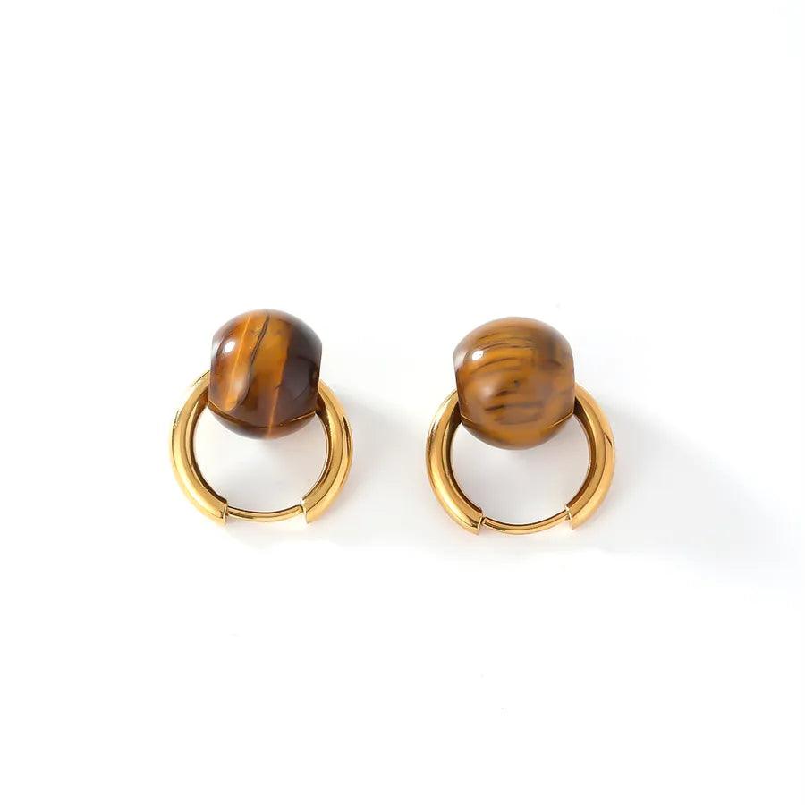Κρικάκια με χάντρα 304 Stainless Steel natural stone K Gold Plated Earrings - Lilah jewellery boutique