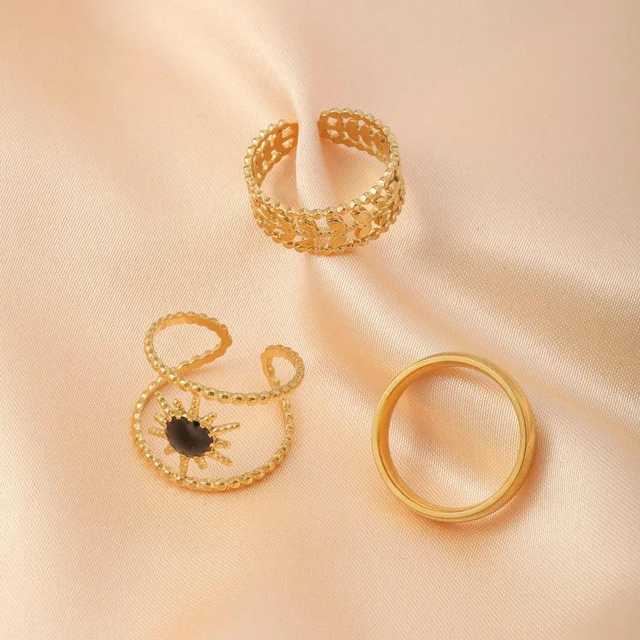 Wholesale Jewelry Fashion Geometric Stainless Steel Artificial Gemstones 18K Gold Plated Plating Rings - Lilah jewellery boutique