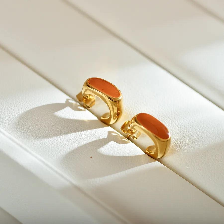 Κρίκοι Style C Shape Enamel Stainless Steel Gold Plated Ear Studs - Lilah jewellery boutique