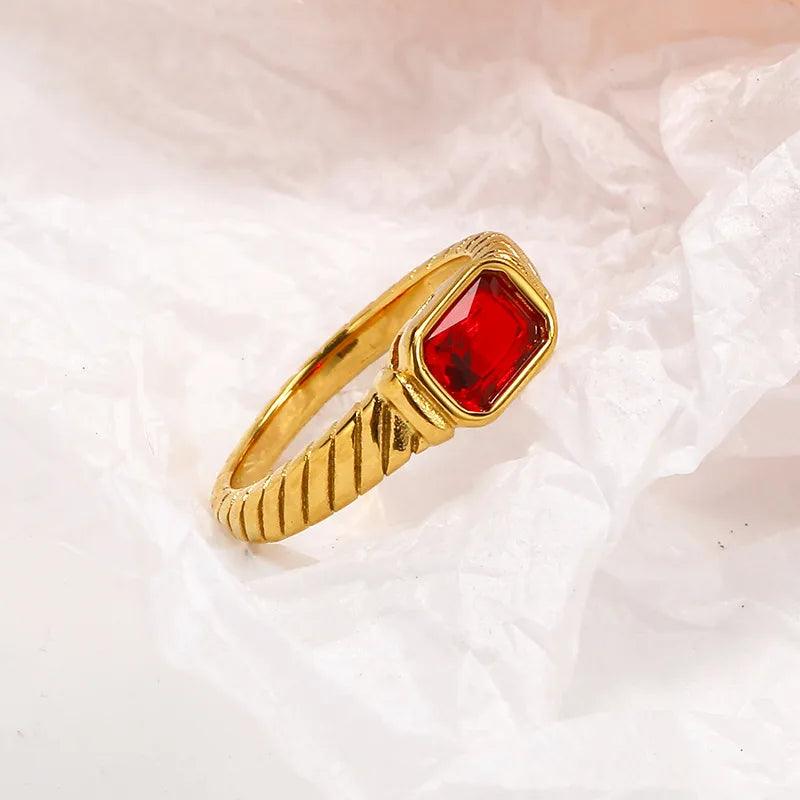 simple style square titanium steel inlay zircon rings - Lilah jewellery boutique
