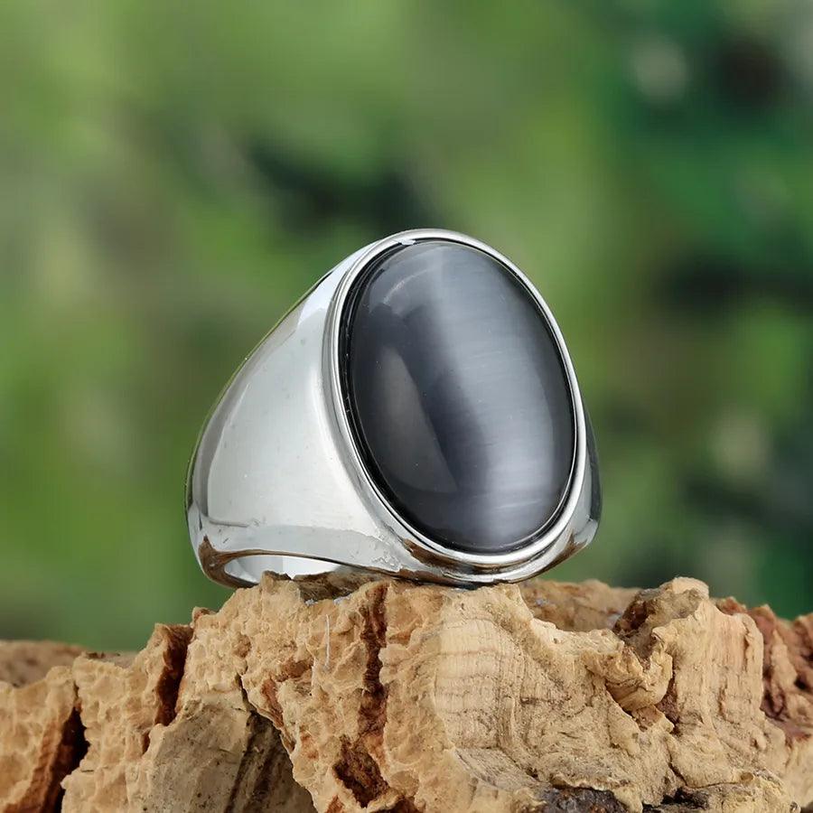 Wholesale Jewelry IG Style Retro Oval 316L Stainless Steel Gem Inlay Rings - Lilah jewellery boutique