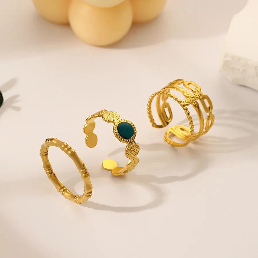 Wholesale Jewelry Fashion Geometric Stainless Steel Artificial Gemstones 18K Gold Plated Plating Rings - Lilah jewellery boutique