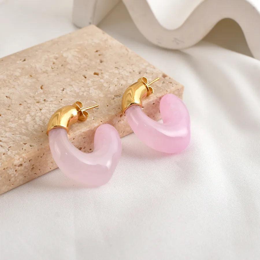 Κρίκοι με σχέδιο από ρητίνη 304 Stainless Steel Earrings - Lilah jewellery boutique