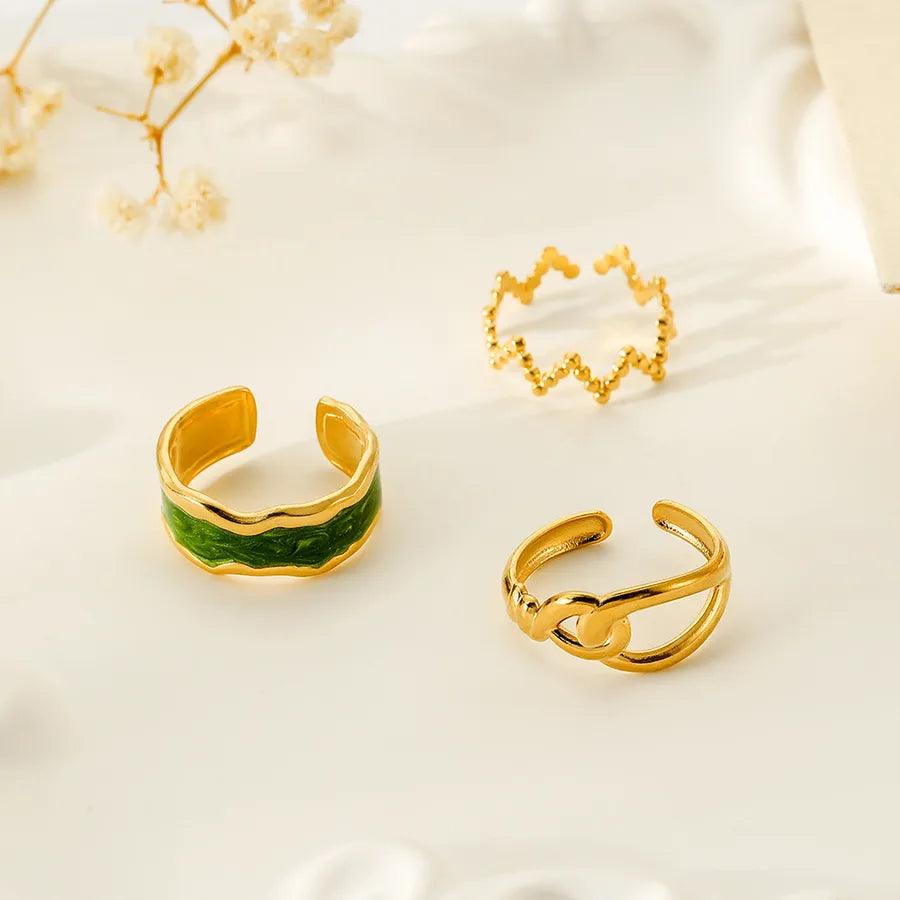 Wholesale Jewelry Fashion Geometric Stainless Steel Artificial Gemstones 18K Gold Plated Plating Rings - Lilah jewellery boutique