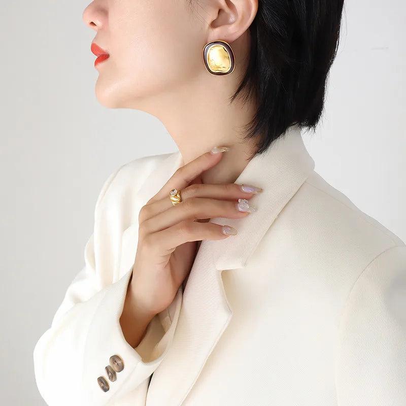 Retro Irregular Plating 304 Stainless Steel 18K Gold Plated Ear Studs - Lilah jewellery boutique