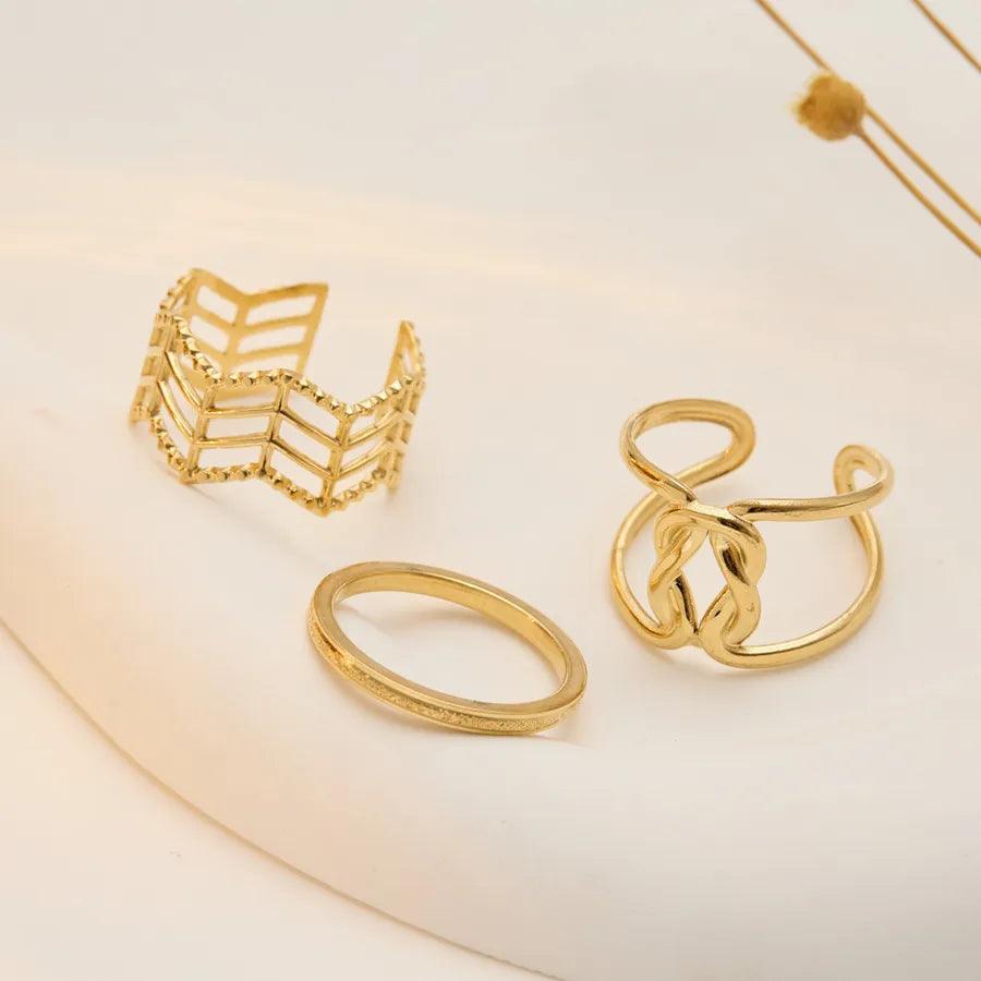 Wholesale Jewelry Fashion Geometric Stainless Steel Artificial Gemstones 18K Gold Plated Plating Rings - Lilah jewellery boutique