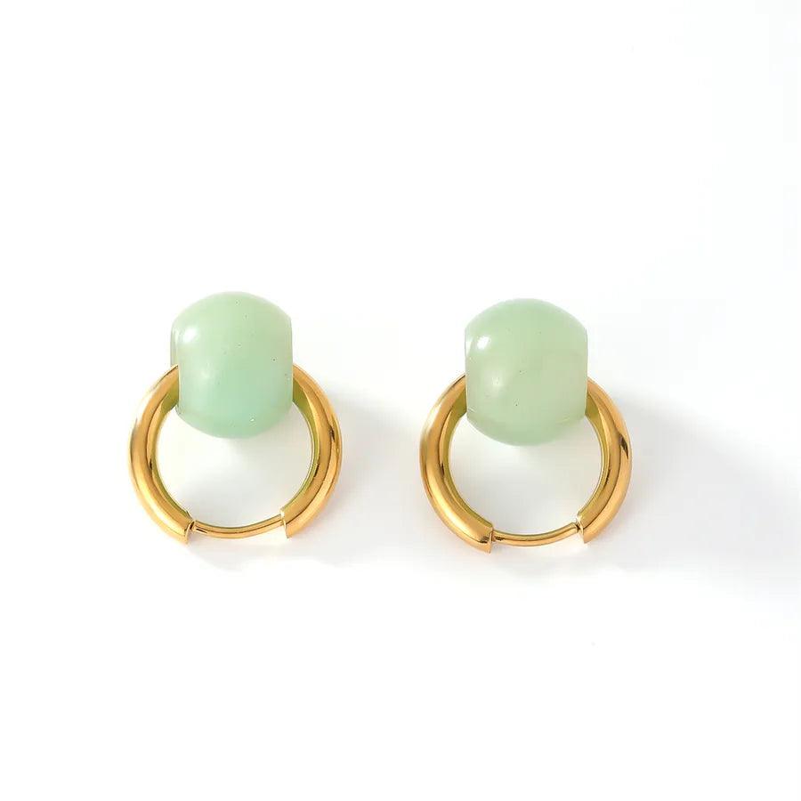 Κρικάκια με χάντρα 304 Stainless Steel natural stone K Gold Plated Earrings - Lilah jewellery boutique