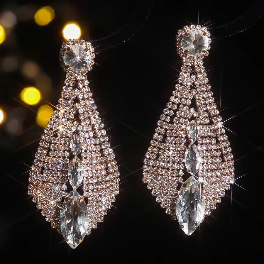1 Pair Rock Simple Style Shiny Tassel Inlay 316 Stainless Steel Artificial Rhinestones Drop Earrings - Lilah jewellery boutique