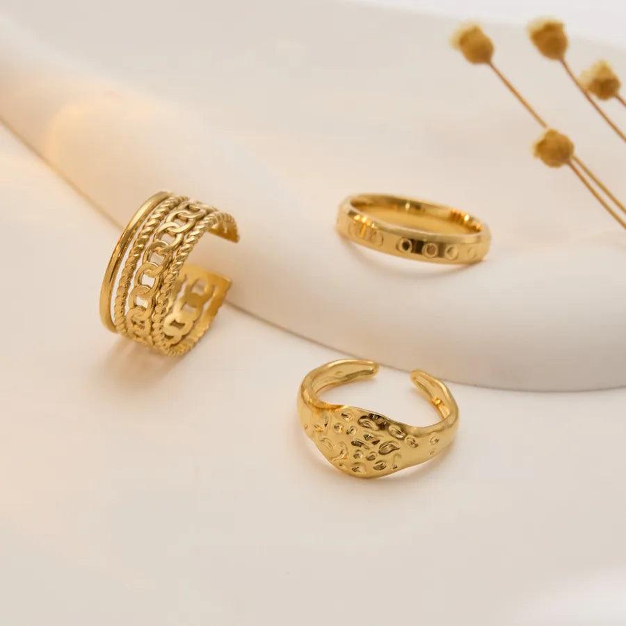 Wholesale Jewelry Fashion Geometric Stainless Steel Artificial Gemstones 18K Gold Plated Plating Rings - Lilah jewellery boutique