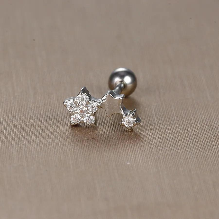 1 piece sweet simple style flower plating inlay titanium steel zircon ear studs - Lilah jewellery boutique